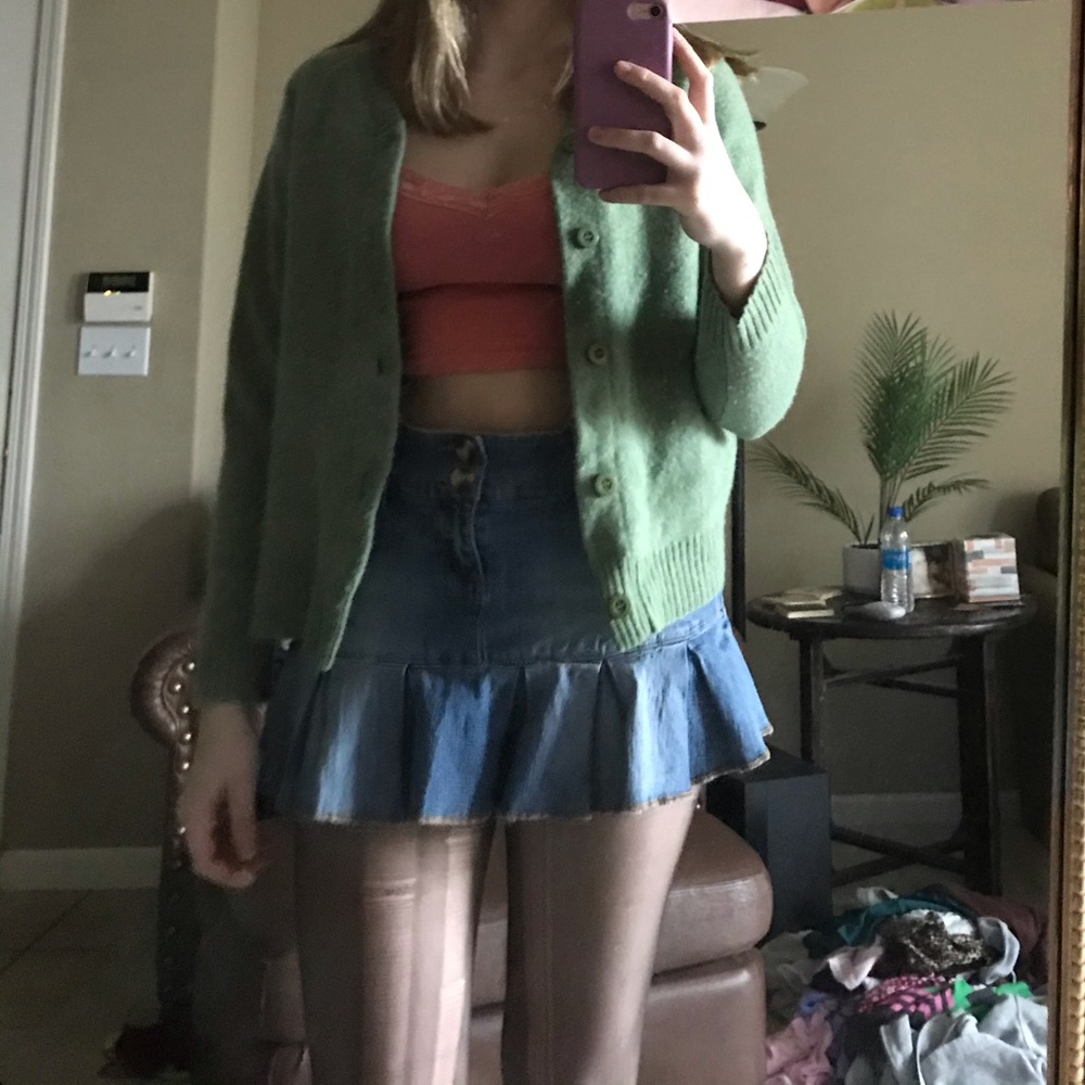 green cardigan